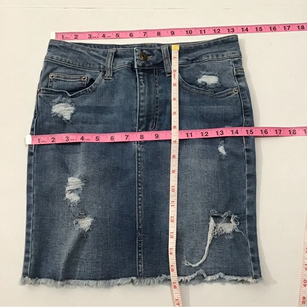 Wild Pearl Distressed Jean Mini Skirt